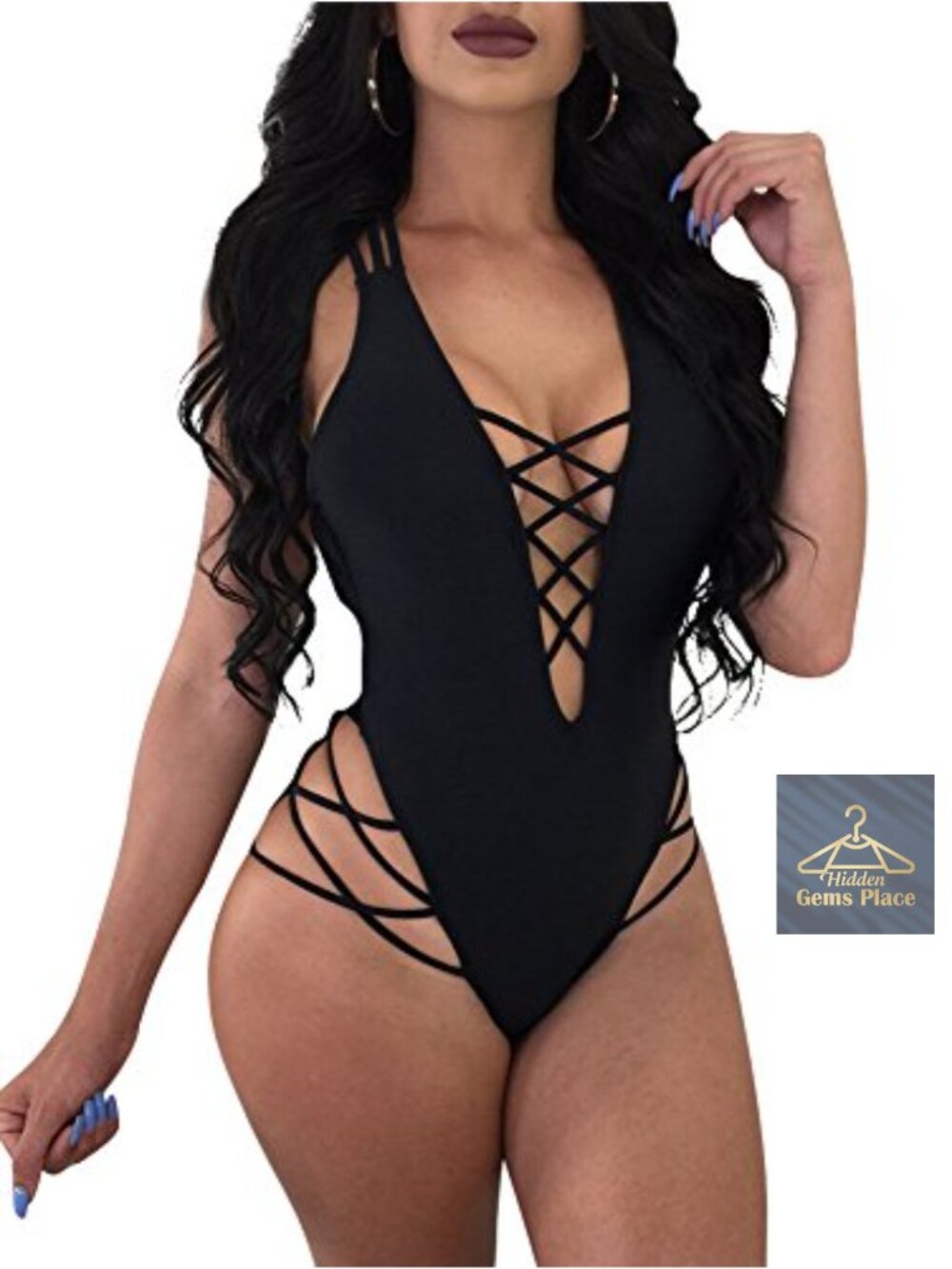 Women's Lace Up Strap One Piece Swimsuit Monokini High Cut Beachwear